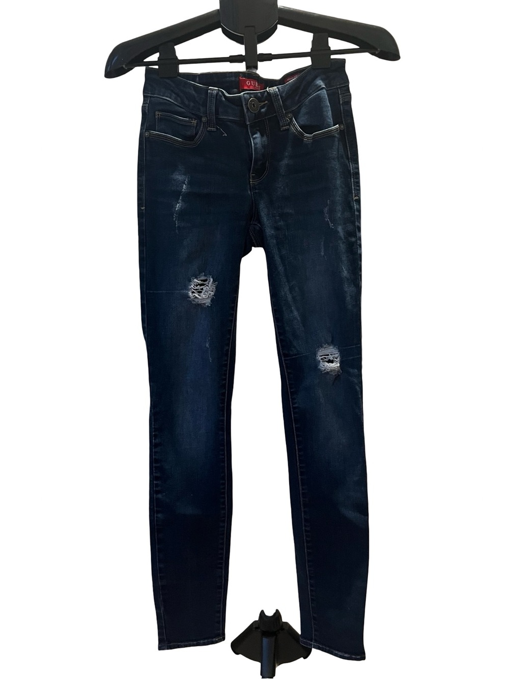 Guess Dark Indigo Distressed Straight Leg Jeans